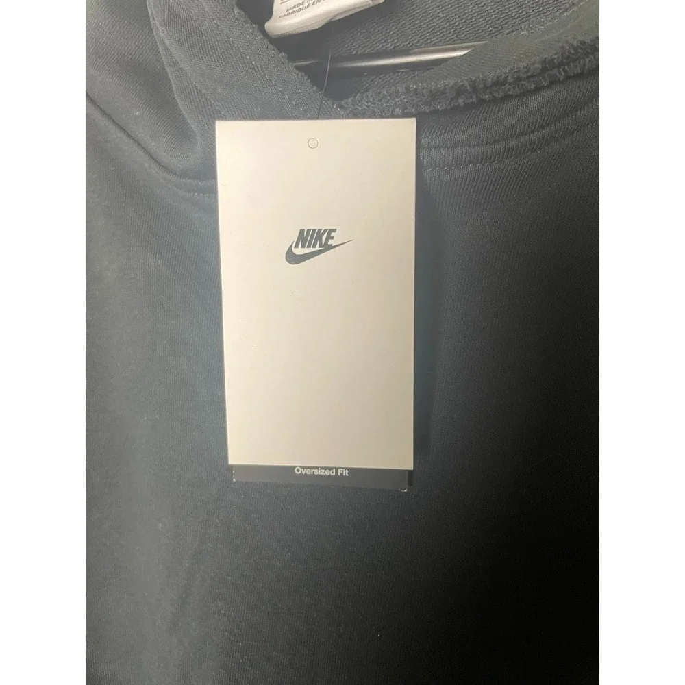 Nike Women's Crop Top Pullover Hoodie Sweater Black Center Swoosh Size Large NWT
